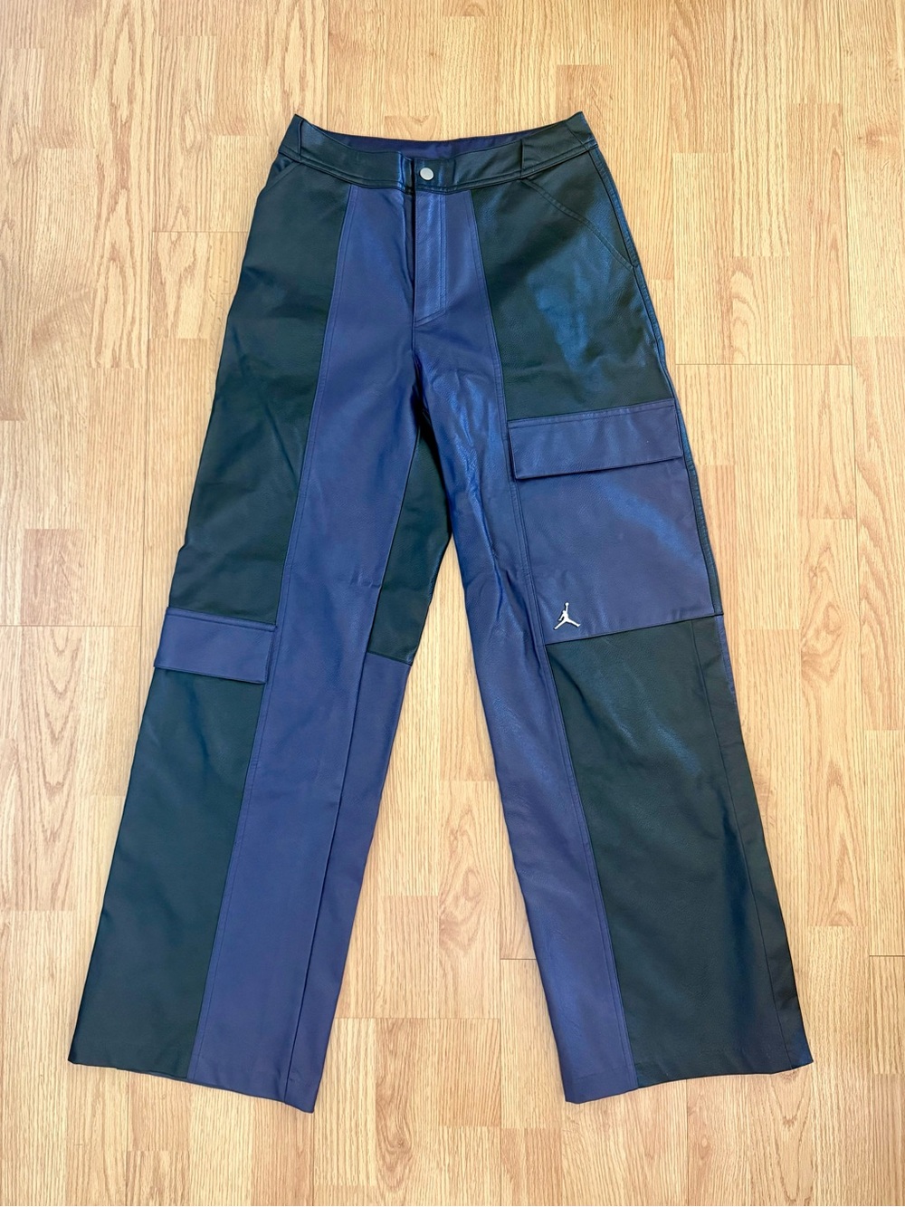 Jordan Black & Purple Panel Faux Leather Cargo Pants